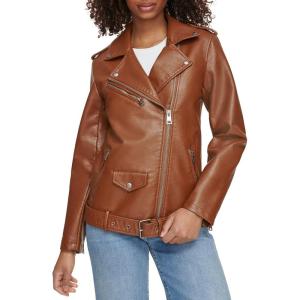 Levi’s Women’s Oversized Faux Leather Belted Motorcycle Jacket (Standard & Plus Sizes)(Equestrian Brown)