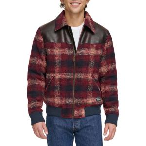 Levi’s mens Levi’s Men’s Mixed Media Western Plaid Bomber Jacket(Red Ombre)