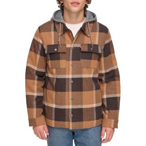 Levi’s mens Plaid Sherpa Lined Hooded Shirt Jacket (Regular & Big & Tall Sizes)(Brown Café Plaid)