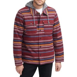 Levi’s mens Plaid Sherpa Lined Hooded Shirt Jacket (Regular & Big & Tall Sizes)(Burgundy Stripe Plaid)