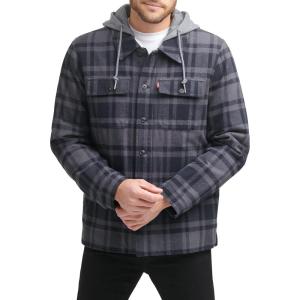 Levi’s mens Plaid Sherpa Lined Hooded Shirt Jacket (Regular & Big & Tall Sizes)(Grey/Navy Plaid)