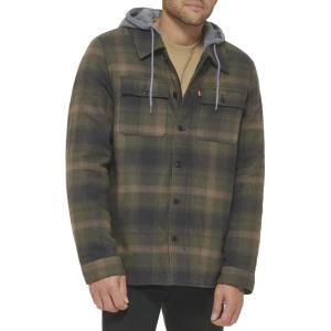 Levi’s mens Plaid Sherpa Lined Hooded Shirt Jacket (Regular & Big & Tall Sizes)(Hooded Green Ombre Plaid)