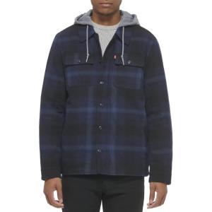 Levi’s mens Plaid Sherpa Lined Hooded Shirt Jacket (Regular & Big & Tall Sizes)(Hooded Navy Ombre Plaid)
