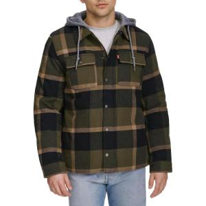 Levi’s mens Plaid Sherpa Lined Hooded Shirt Jacket (Regular & Big & Tall Sizes)(Hooded Olive/Black Plaid)