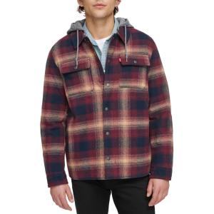 Levi’s mens Plaid Sherpa Lined Hooded Shirt Jacket (Regular & Big & Tall Sizes)(Hooded Red Ombre Plaid)