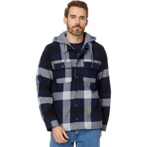 Levi’s mens Plaid Sherpa Lined Hooded Shirt Jacket (Regular & Big & Tall Sizes)(Navy Buffalo Check)