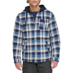 Levi’s mens Plaid Sherpa Lined Hooded Shirt Jacket (Regular & Big & Tall Sizes)(Navy/Blue Plaid)
