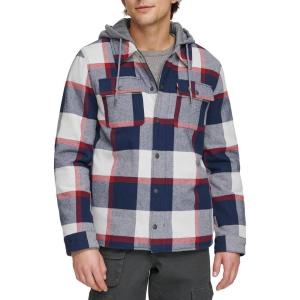 Levi’s mens Plaid Sherpa Lined Hooded Shirt Jacket (Regular & Big & Tall Sizes)(Navy/Red Skater Plaid)