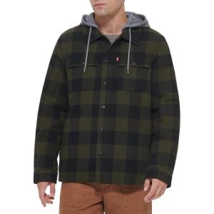 Levi’s mens Plaid Sherpa Lined Hooded Shirt Jacket (Regular & Big & Tall Sizes)(Olive Buffalo Check)