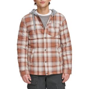 Levi’s mens Plaid Sherpa Lined Hooded Shirt Jacket (Regular & Big & Tall Sizes)(Orange Ombre)