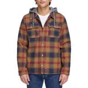 Levi’s mens Plaid Sherpa Lined Hooded Shirt Jacket (Regular & Big & Tall Sizes)(Red Gold Ombre Plaid)