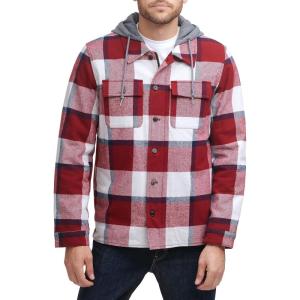 Levi’s mens Plaid Sherpa Lined Hooded Shirt Jacket (Regular & Big & Tall Sizes)(Red Navy Skater Plaid)