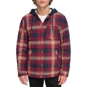 Levi’s mens Plaid Sherpa Lined Hooded Shirt Jacket (Regular & Big & Tall Sizes)(Red Ombre)
