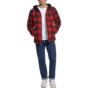Levi’s mens Plaid Sherpa Lined Hooded Shirt Jacket (Regular & Big & Tall Sizes)(Red/Black Buffalo Plaid)