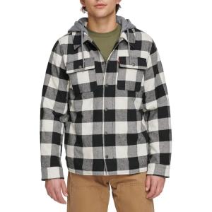 Levi’s mens Plaid Sherpa Lined Hooded Shirt Jacket (Regular & Big & Tall Sizes)(White Black Buffalo Plaid)