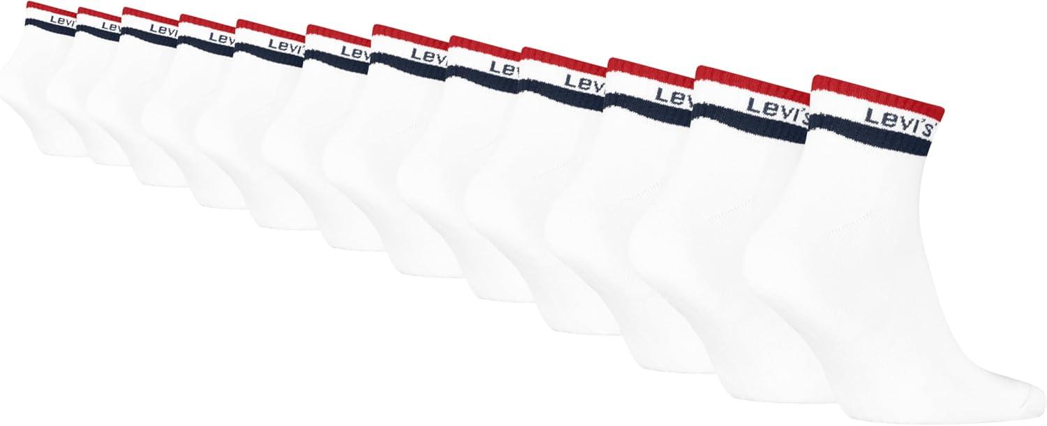 imageLevis Mens 12pack Quarter Crew Socks Cushioned Footbed Arch Support amp Mesh VentilationWhiteNavy BlazerRed