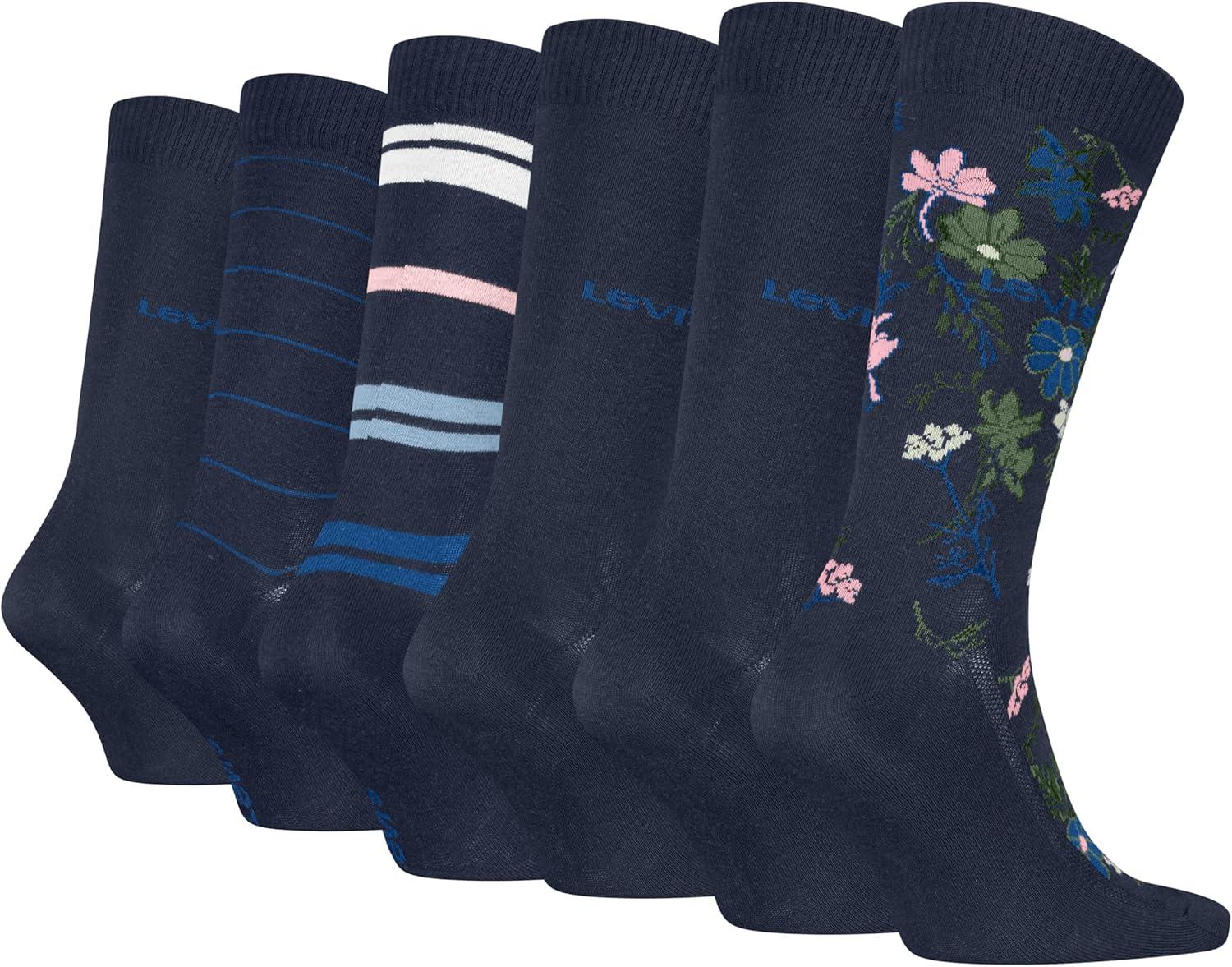 imageLevis Mens 6pack Fashion Crew Socks Lightweight Arch Support amp Mesh VentilationNavy BlazerAlmond BlossomGreenCerulean