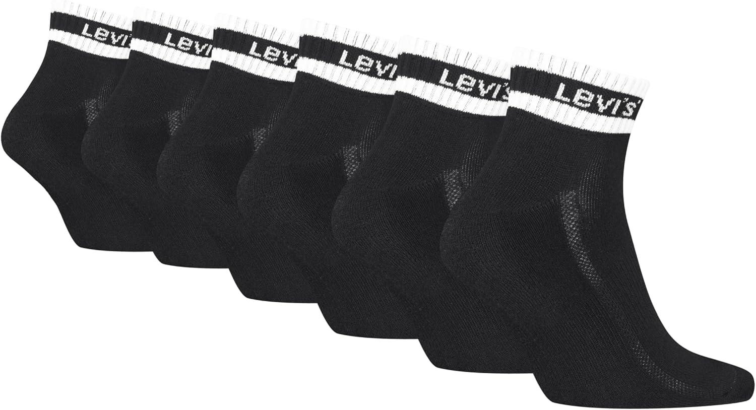imageLevis Mens 6pack Quarter Crew Socks Cushioned Footbed Arch Support amp Mesh VentilationBlackWhite