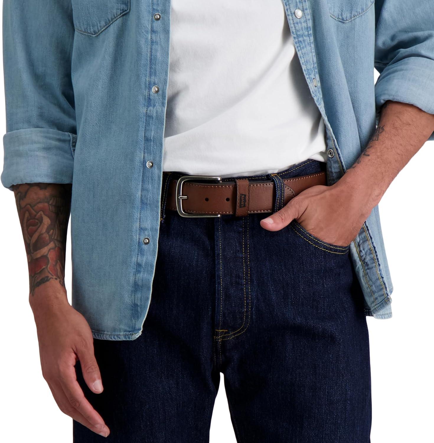 imageLevis Mens Casual Leather Belt Classic Strap for Jeans amp Everyday WearMinimal Tan