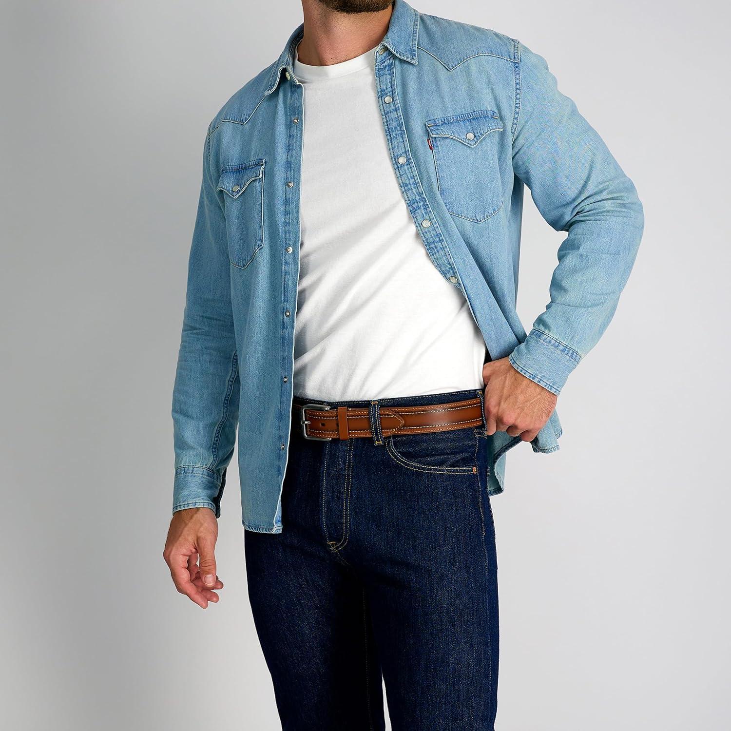 imageLevis Mens Casual Leather Belt Classic Strap for Jeans amp Everyday WearTan Double Stitch
