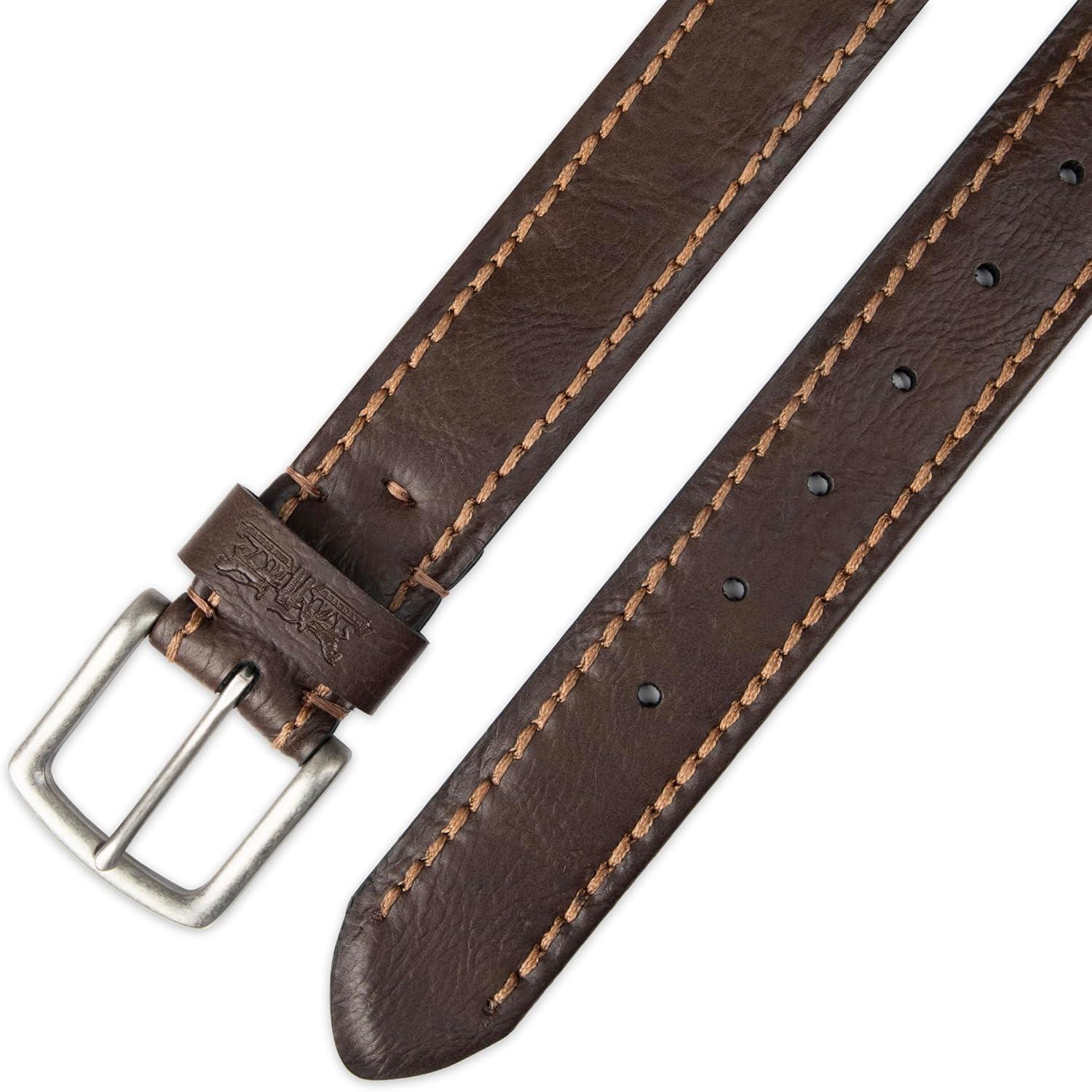 imageLevis Mens Casual Leather Belt Classic Strap for Jeans amp Everyday WearTan Stitch