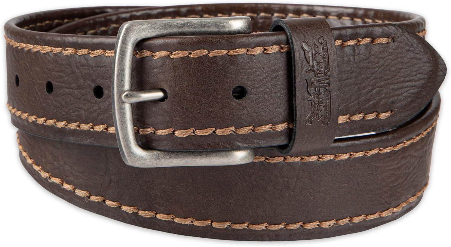 imageLevis Mens Casual Leather Belt Classic Strap for Jeans amp Everyday WearTan Stitch