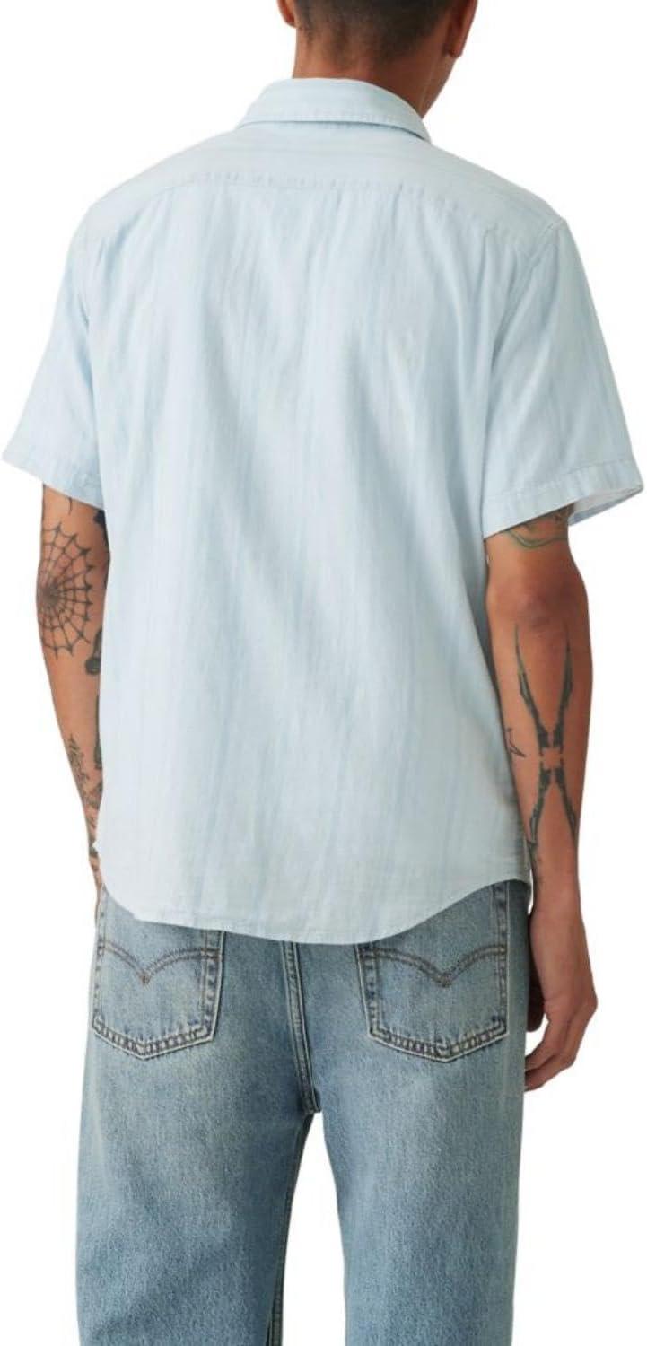 imageLevis Mens Classic 1 Pocket Short Sleeve Button Up Shirt Also Available in BigEddie Stripe Niagara Mist Cotton Linen
