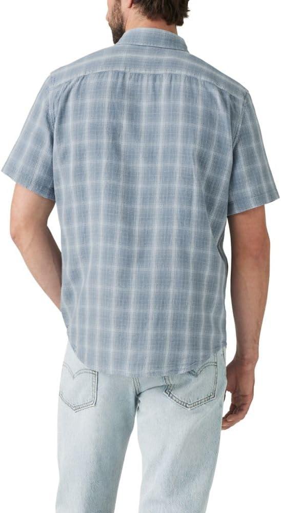 imageLevis Mens Classic 1 Pocket Short Sleeve Button Up Shirt Also Available in BigLeon Plaid Steam Blue Cotton Linen