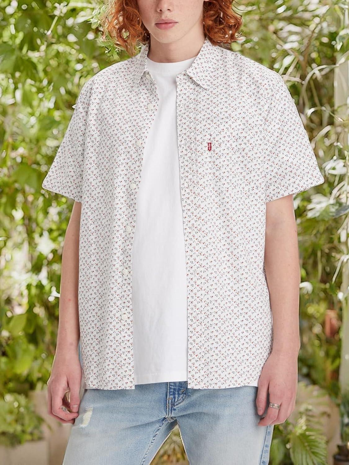 imageLevis Mens Classic 1 Pocket Short Sleeve Button Up Shirt Also Available in BigNew Francis Floral Bright White Print