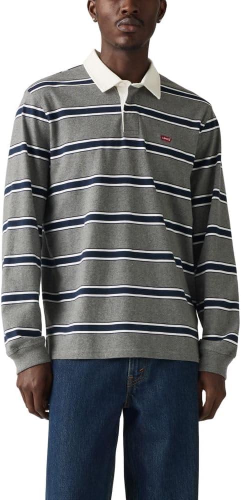 imageLevis Mens Classic Long Sleeve Rugby ShirtNew Ryker Stripe Heather