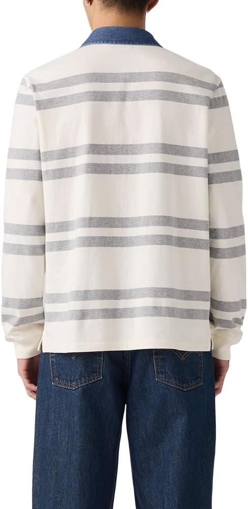 imageLevis Mens Classic Long Sleeve Rugby ShirtNew Timmothy Stripe Egret