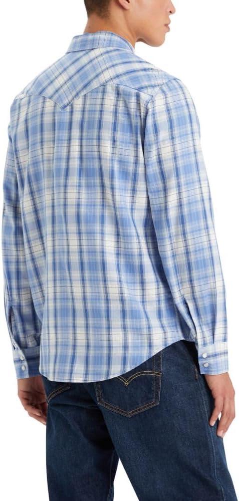 imageLevis Mens Classic Western Shirt Also Available in Big amp TallNew Deshawn Plaid Niagra Mist