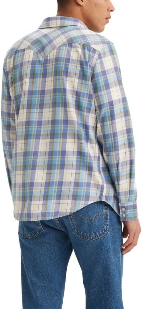 imageLevis Mens Classic Western Shirt Also Available in Big amp TallNew Zeke Plaid Bleached Denim