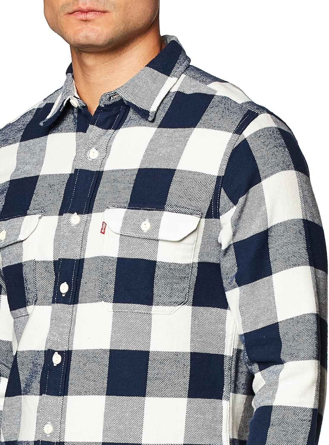 imageLevis Mens Classic Worker Long Sleeve ShirtDress Blues Plaid