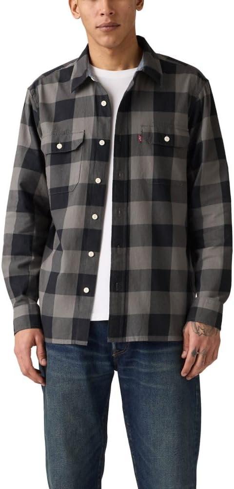 imageLevis Mens Classic Worker Long Sleeve ShirtNew Albany Plaid Smoked Pearl Twill
