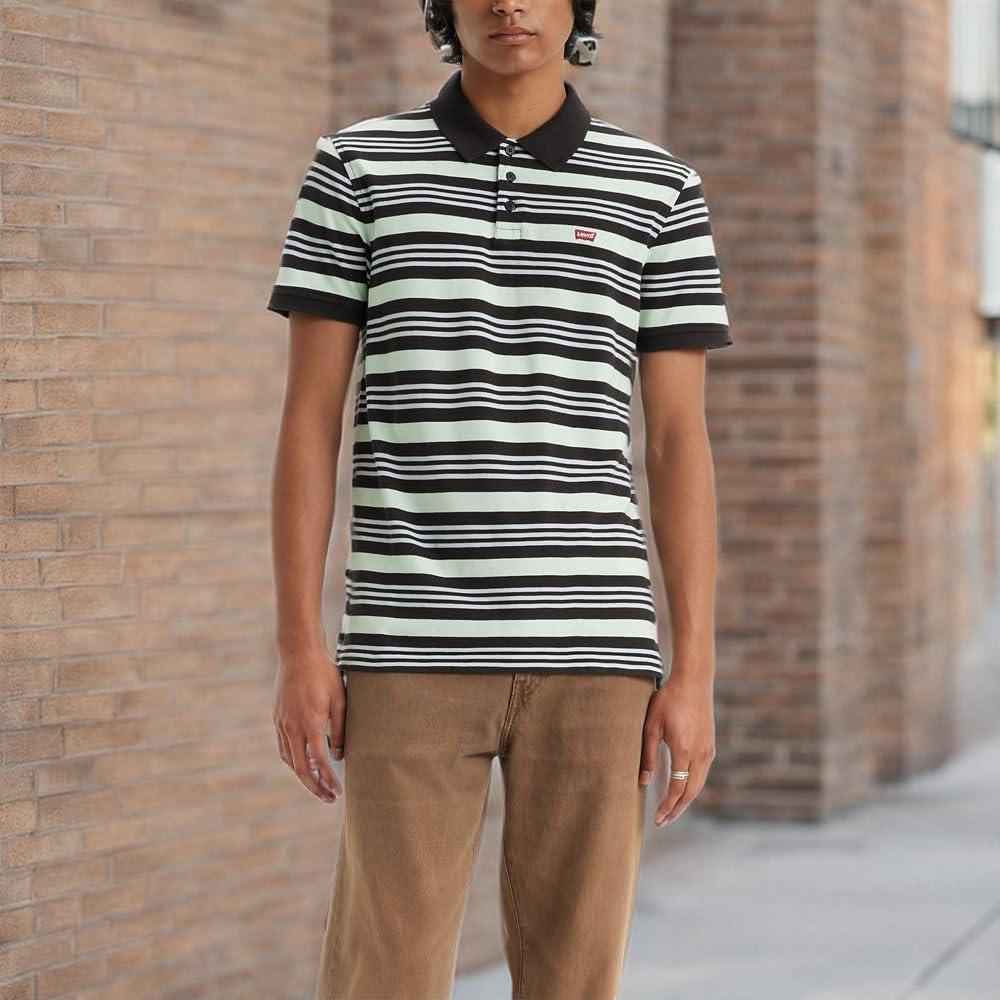 imageLevis Mens Housemark PoloCavern Stripe Dusty Aqua