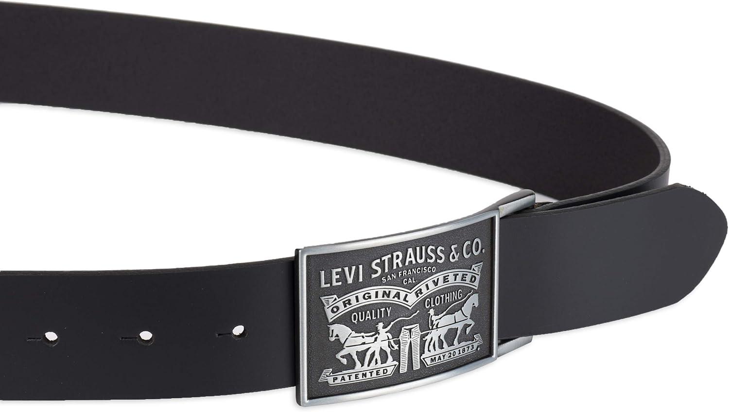 imageLevis Mens Leather Jean Belt with Removable Plaque Buckle WesternStyle Cowboy Belt for Everyday WearBlack Snap