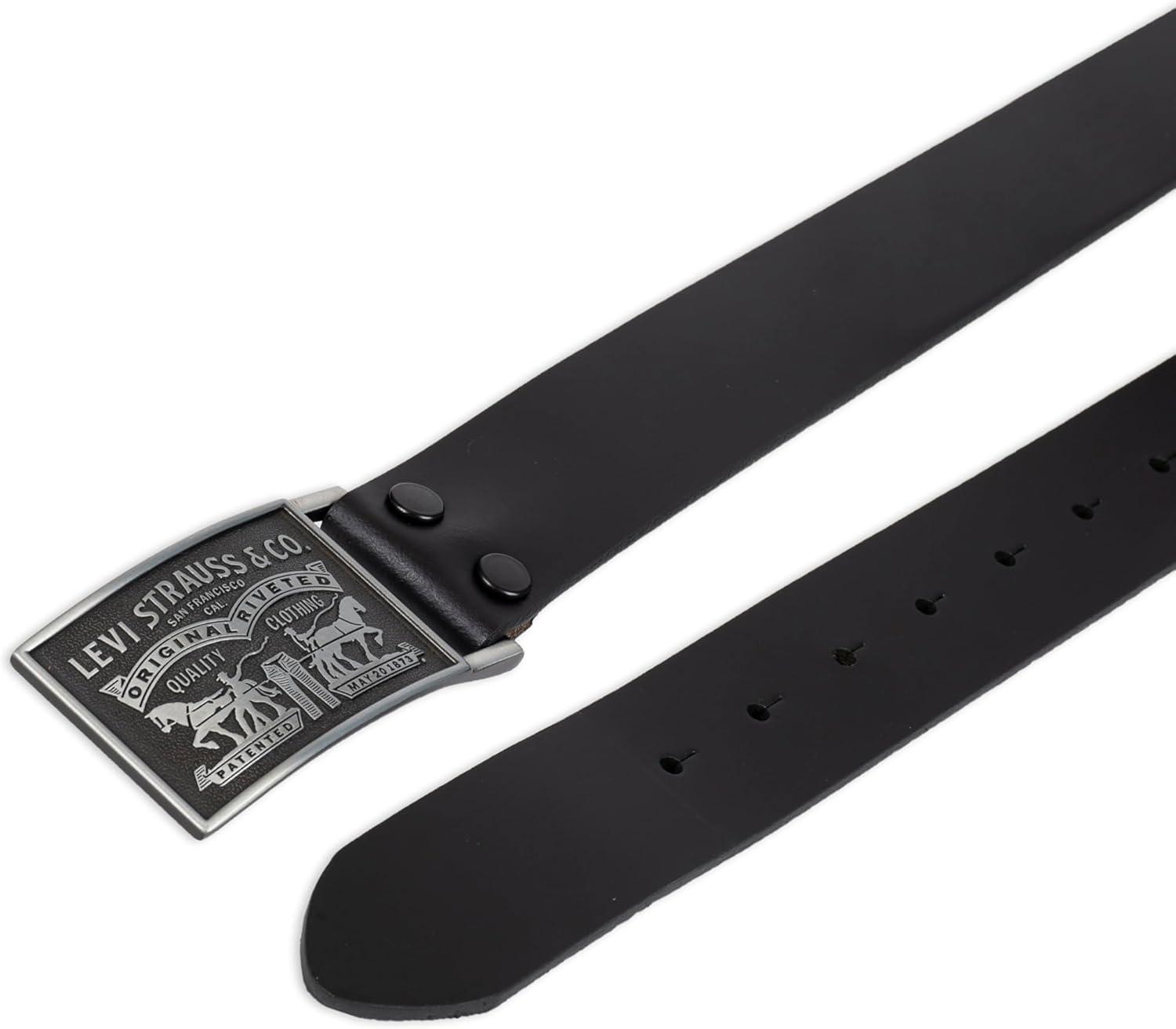 imageLevis Mens Leather Jean Belt with Removable Plaque Buckle WesternStyle Cowboy Belt for Everyday WearBlack Snap