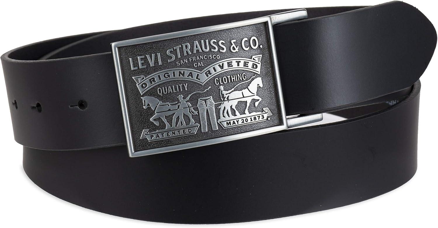 imageLevis Mens Leather Jean Belt with Removable Plaque Buckle WesternStyle Cowboy Belt for Everyday WearBlack Snap