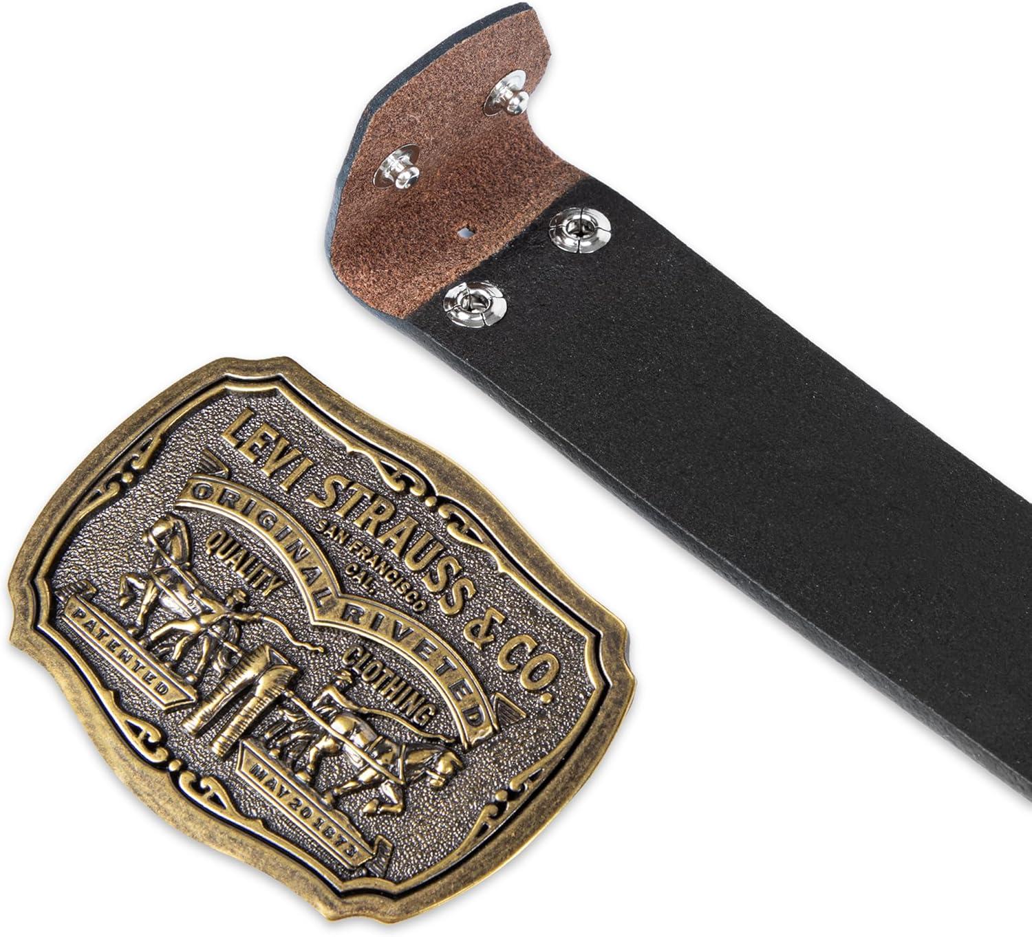 imageLevis Mens Leather Jean Belt with Removable Plaque Buckle WesternStyle Cowboy Belt for Everyday WearBrown Classic