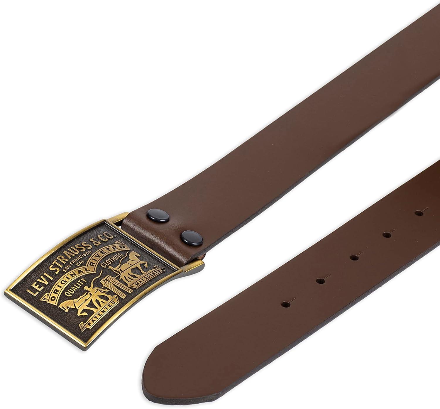imageLevis Mens Leather Jean Belt with Removable Plaque Buckle WesternStyle Cowboy Belt for Everyday WearBrown Snap