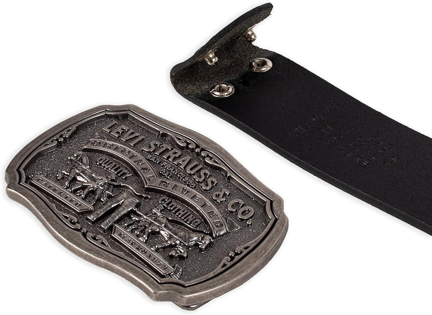 imageLevis Mens Leather Jean Belt with Removable Plaque Buckle WesternStyle Cowboy Belt for Everyday WearMidnight Black