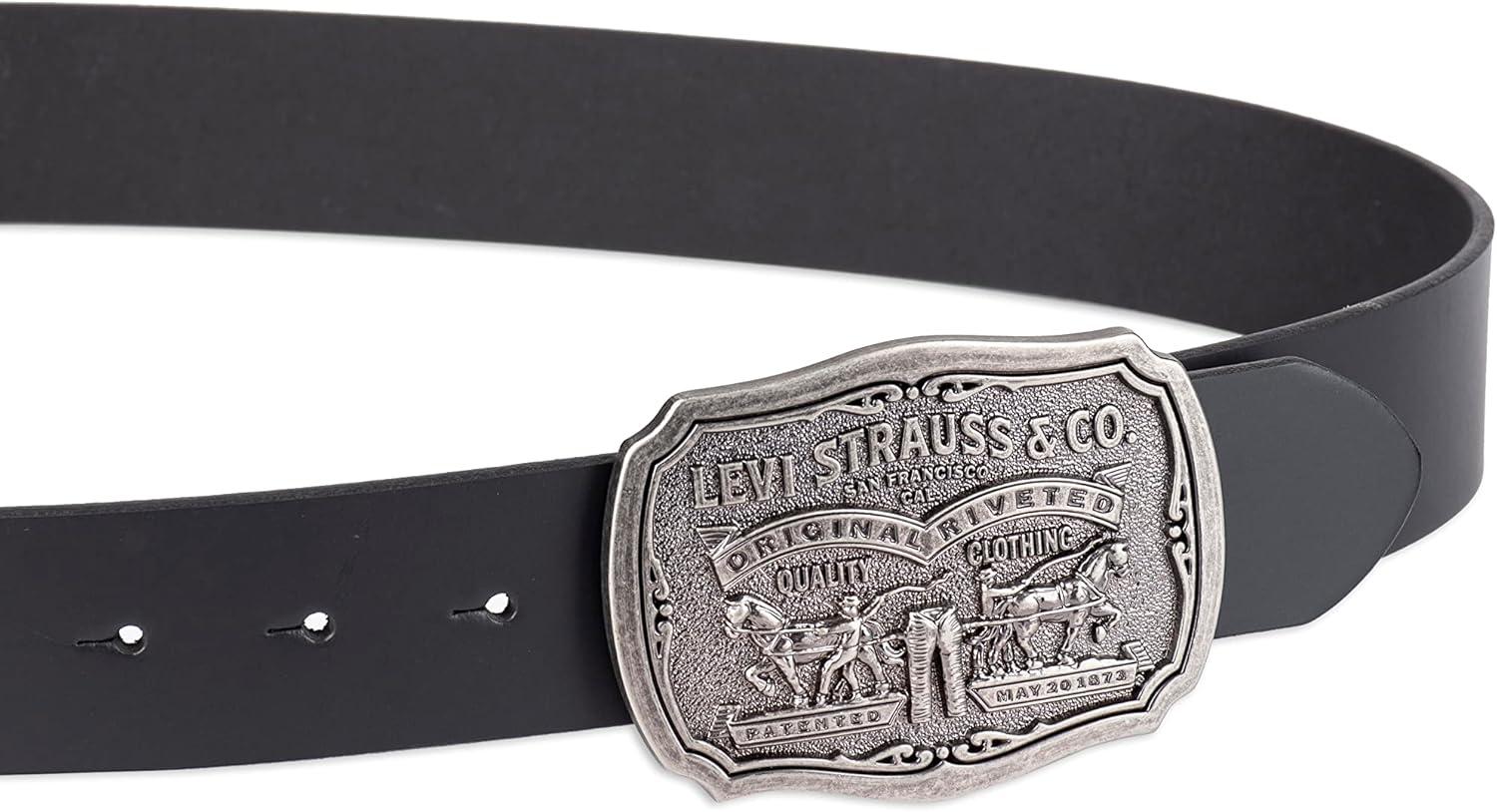 imageLevis Mens Leather Jean Belt with Removable Plaque Buckle WesternStyle Cowboy Belt for Everyday WearMidnight Black