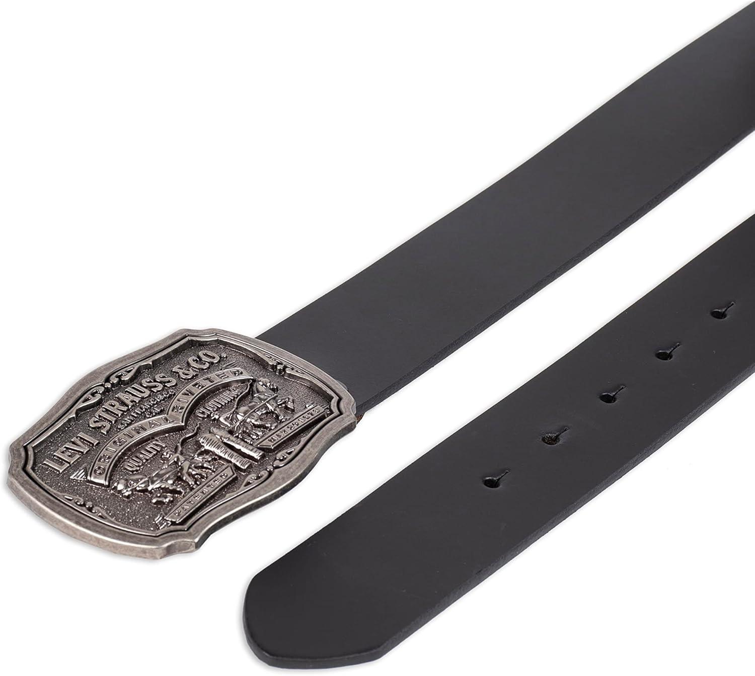 imageLevis Mens Leather Jean Belt with Removable Plaque Buckle WesternStyle Cowboy Belt for Everyday WearMidnight Black