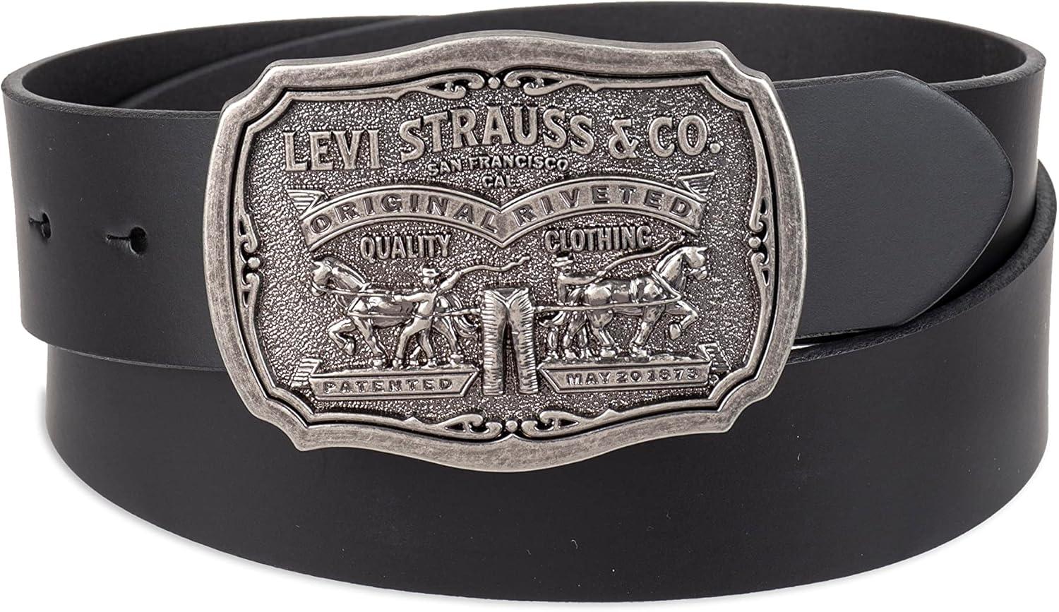 imageLevis Mens Leather Jean Belt with Removable Plaque Buckle WesternStyle Cowboy Belt for Everyday WearMidnight Black