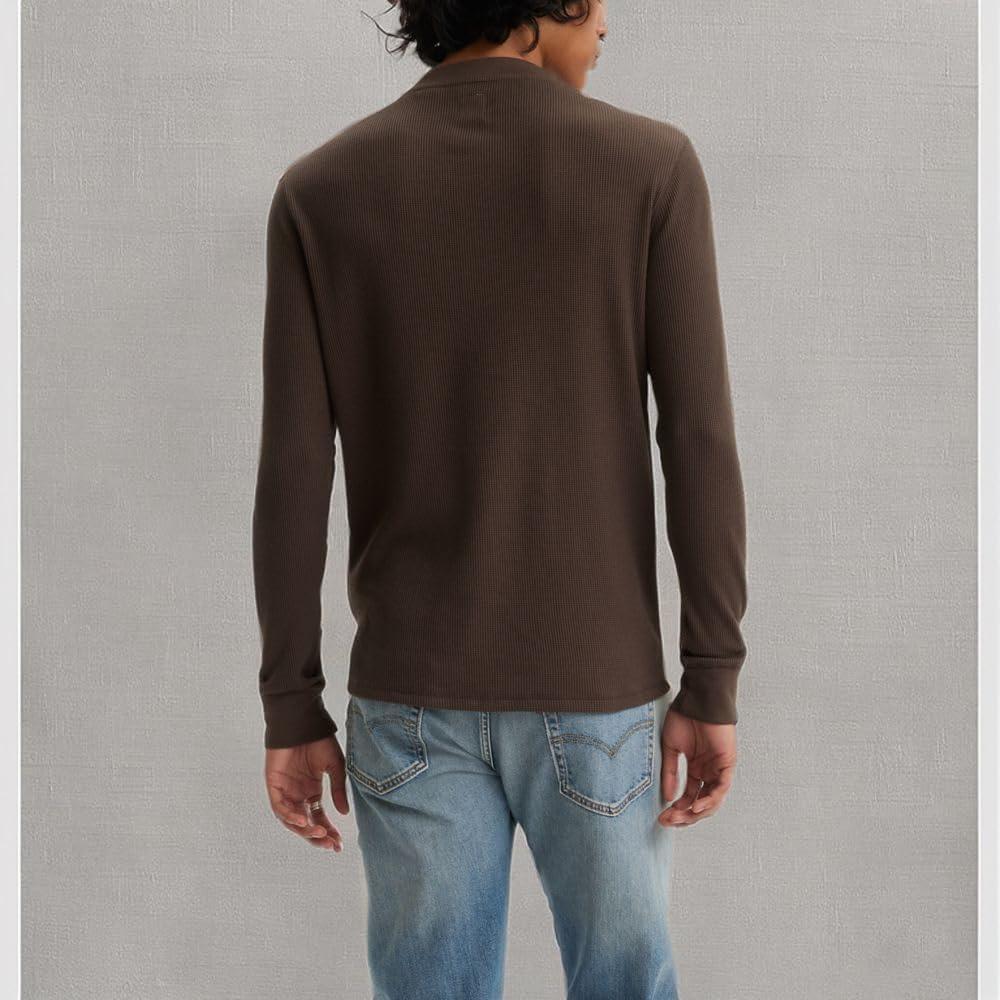 imageLevis Mens Long Sleeve Thermal 3 Button HenleyChocolate Brown