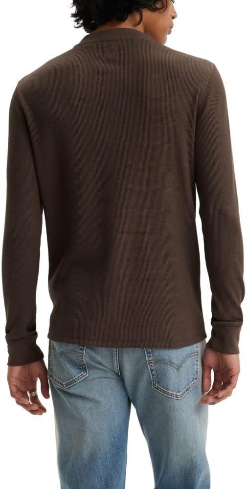 imageLevis Mens Long Sleeve Thermal 3 Button HenleyChocolate Brown