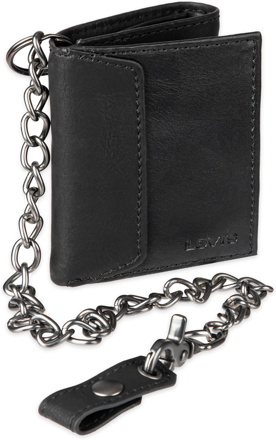 imageLevis Mens RFID Trifold WalletSleek and Slim Includes ID Window and Credit Card HolderBlack Chain