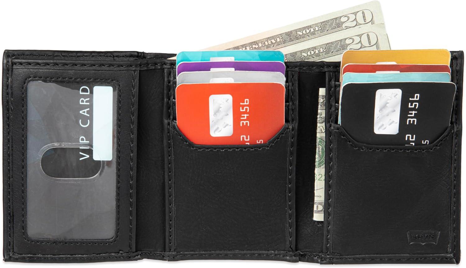 imageLevis Mens RFID Trifold WalletSleek and Slim Includes ID Window and Credit Card HolderBlack Chain