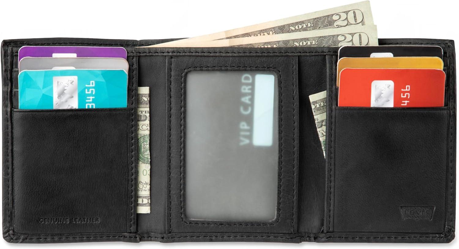 imageLevis Mens RFID Trifold WalletSleek and Slim Includes ID Window and Credit Card HolderBlack Slim